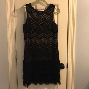 Black and beige zig zag patterned designer dress